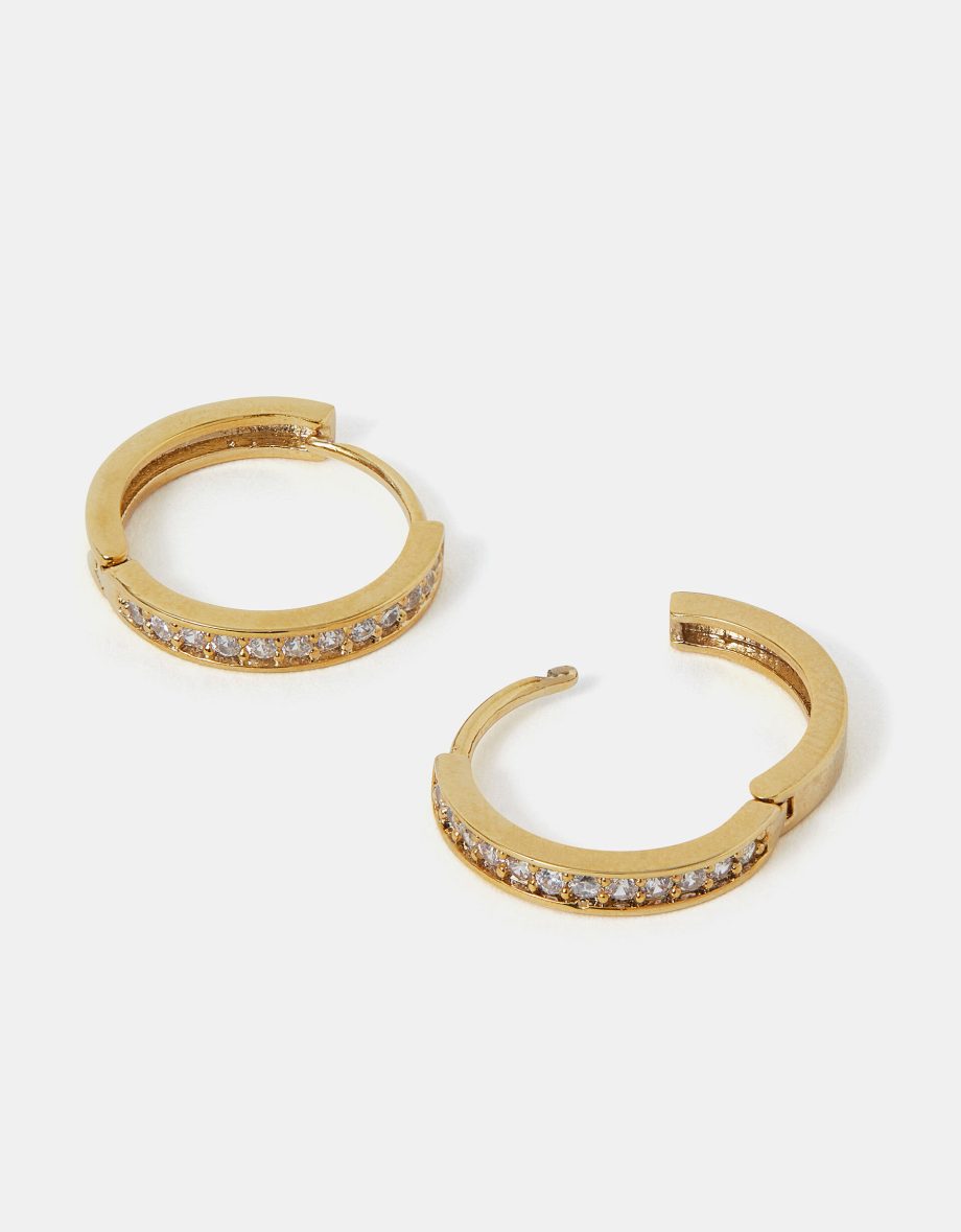 14CT GOLD-PLATED PAVÉ HUGGIE HOOP EARRINGS