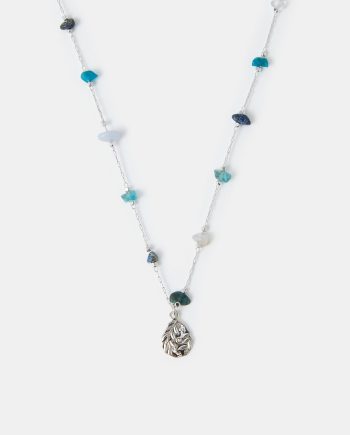 STERLING SILVER-PLATED BEADED LEAF PENDANT NECKLACE