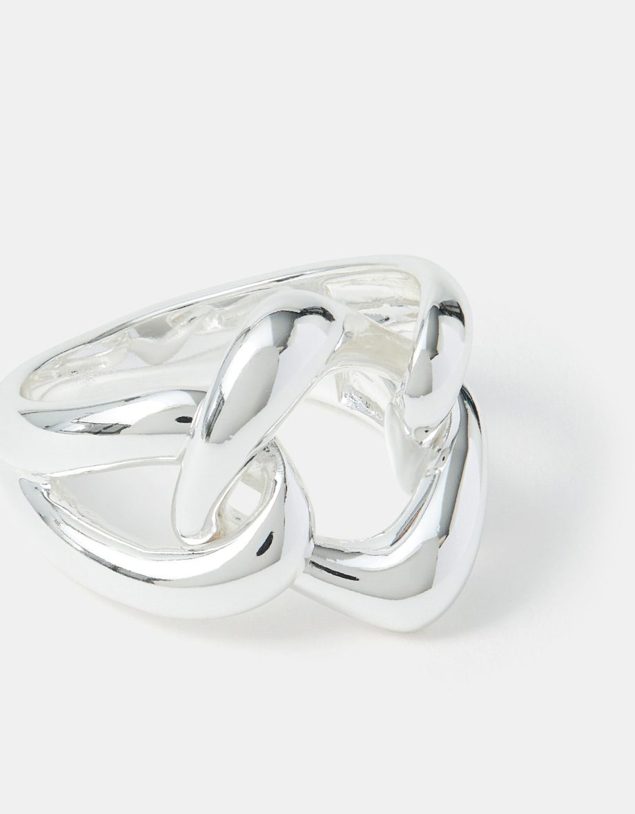Sterling Silver-Plated Chunky Link Ring Silver