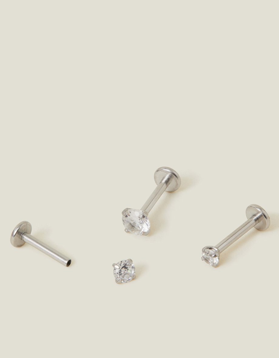 3-PACK PLATINUM-PLATED SURGICAL STEEL DIAMANTE FLATBACK EARRINGS
