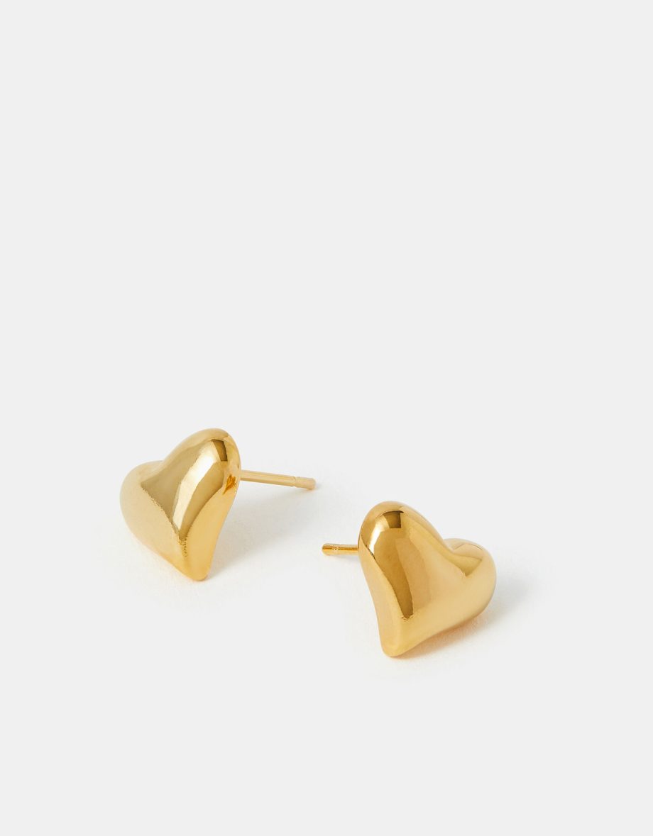 14CT GOLD-PLATED HEART STUD EARRINGS