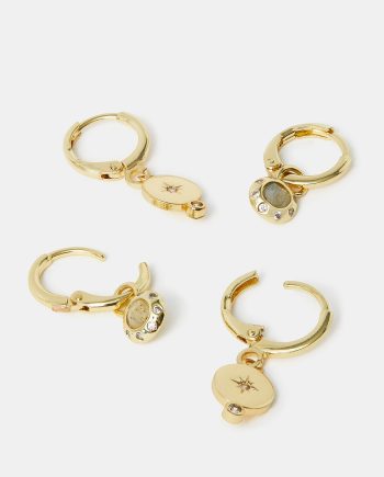 2-PACK 14CT GOLD-PLATED CHARM HUGGIE HOOP EARRINGS