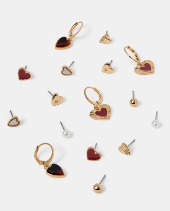 8-PACK HEART STUD & HOOP EARRINGS