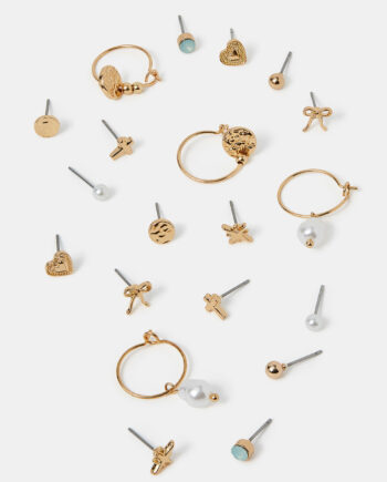 10-PACK PEARL CHARM STUD & HOOP EARRINGS
