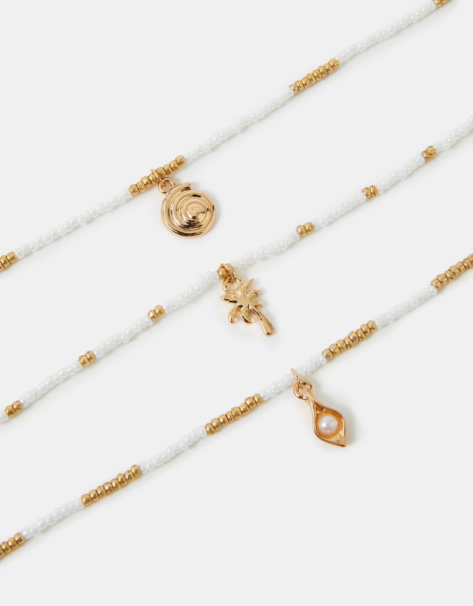 3-PACK BEADED SUMMER CHARM ANKLETS
