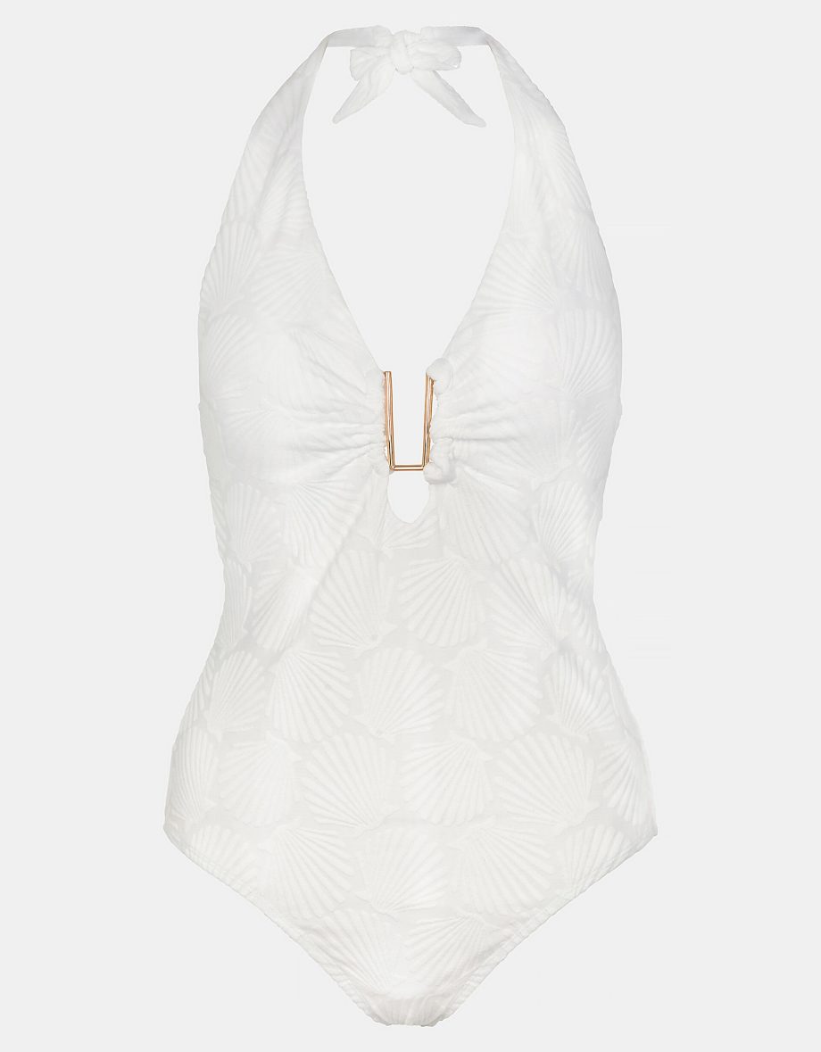 SEASHELL HALTER SWIMSUIT WHITE