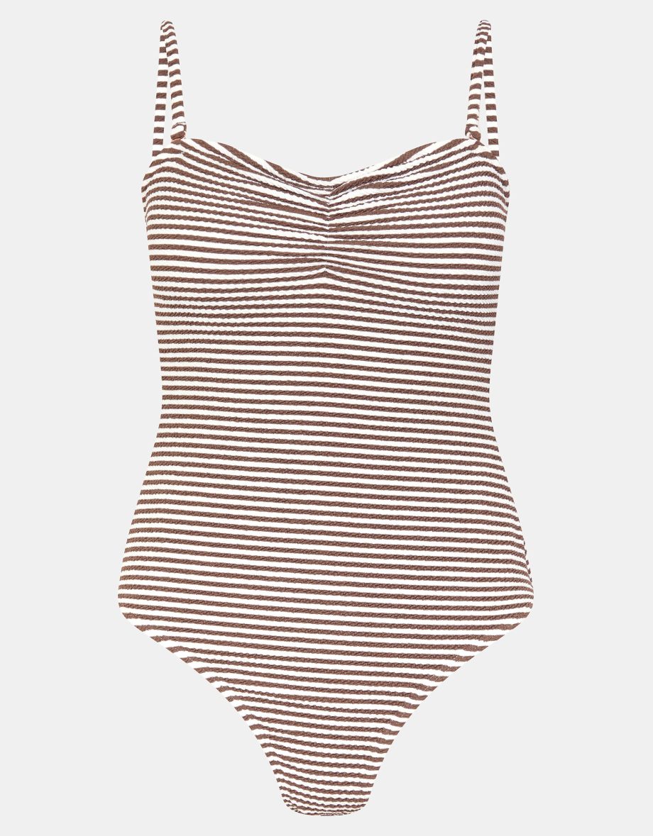 TEXTURED STRIPE SWIMSUIT CAMEL