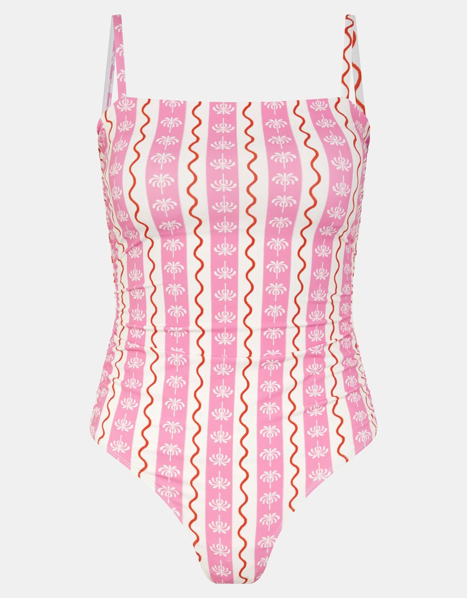 PALM PRINT STRIPE SWIMSUIT IVORY