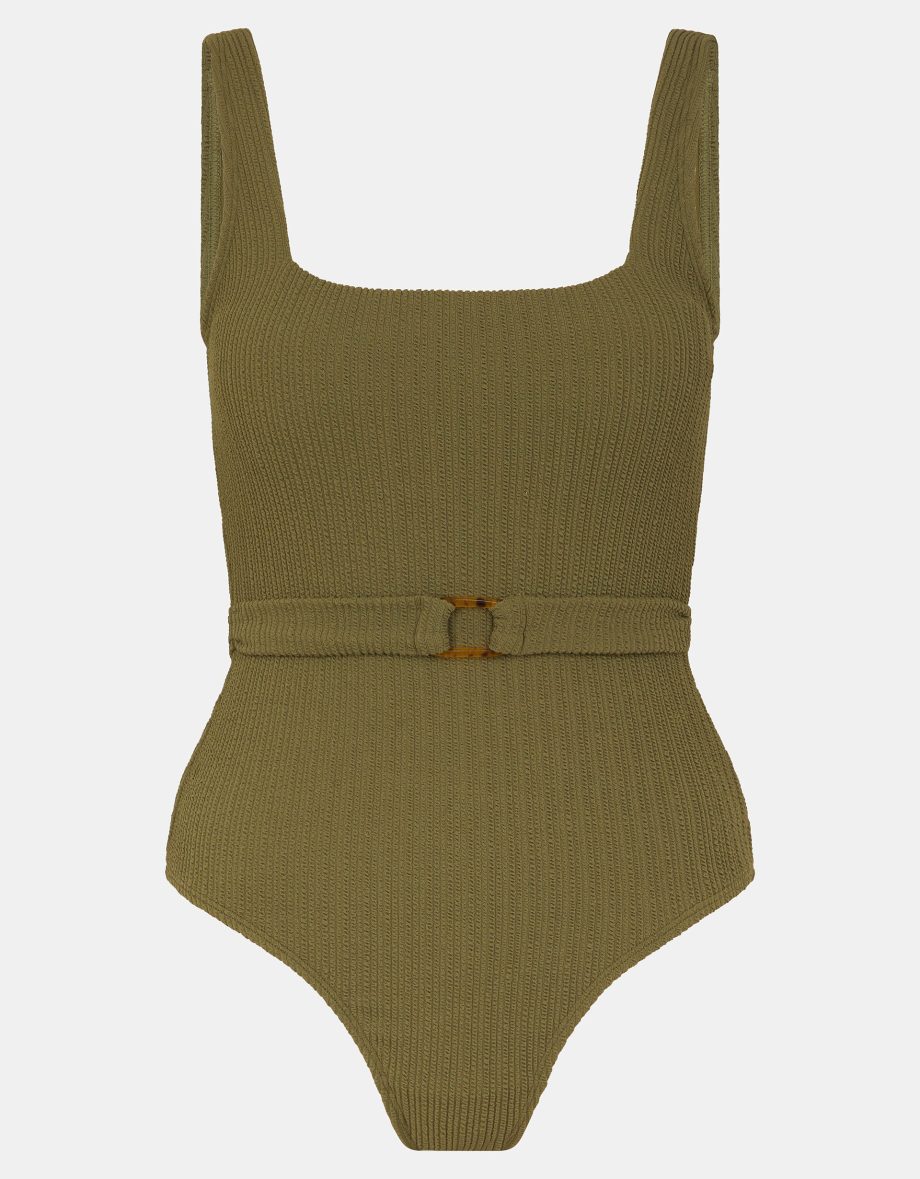 TEXTURE BELTED SWIMSUIT GREEN