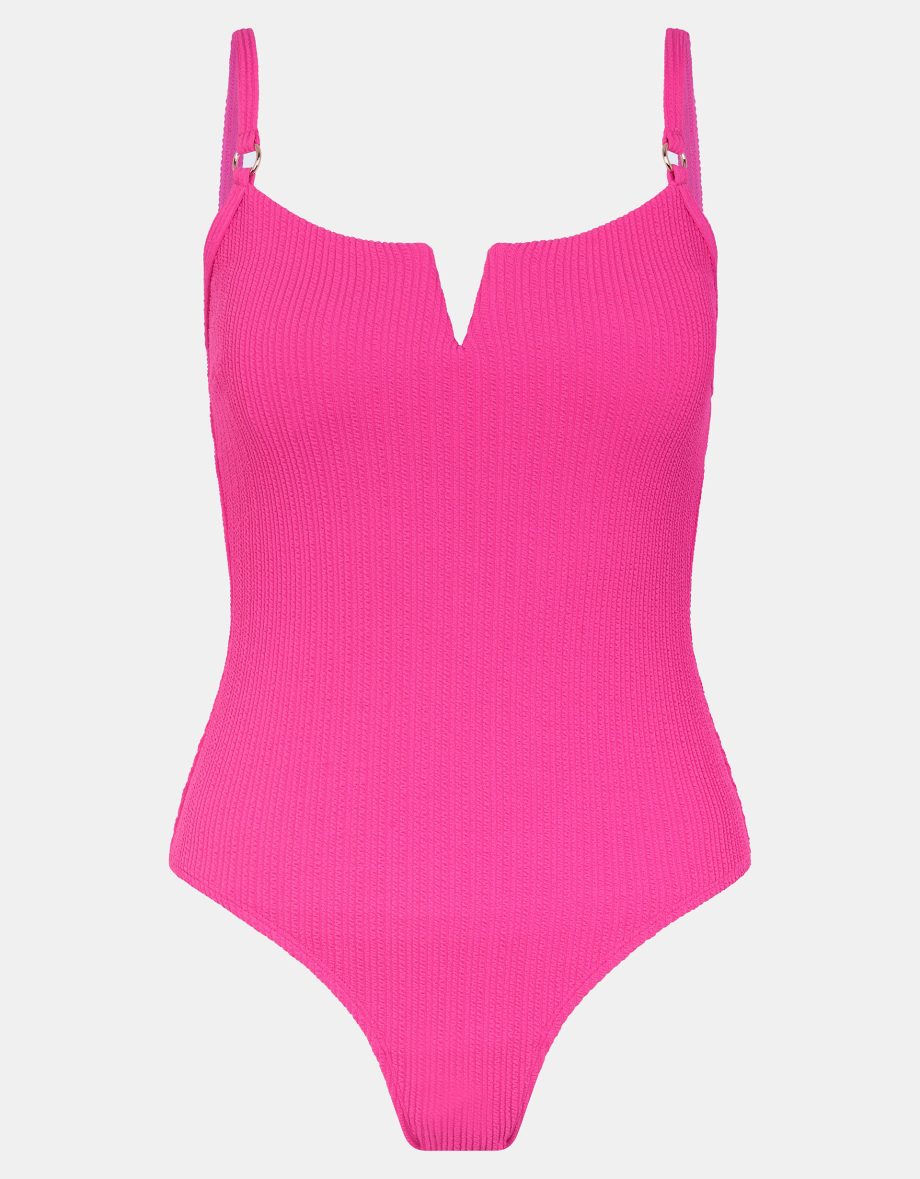 V-Front Textured Swimsuit Pink