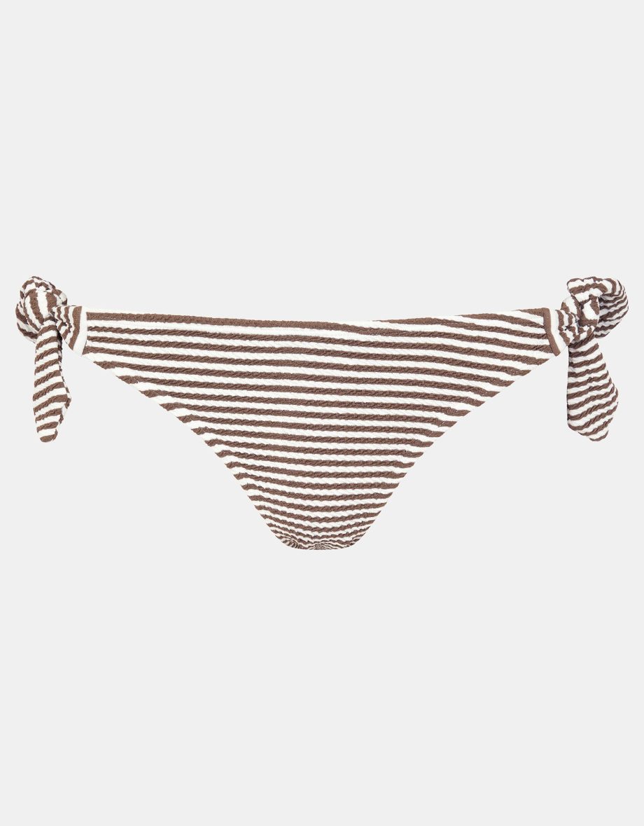 TEXTURED STRIPE TIE SIDE BIKINI BOTTOMS CAMEL