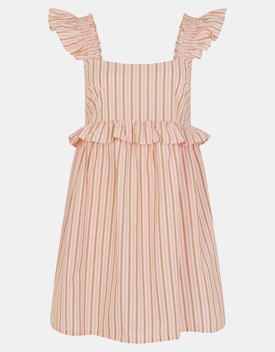 Sleeveless Stripe Frilly Mini Dress Pink