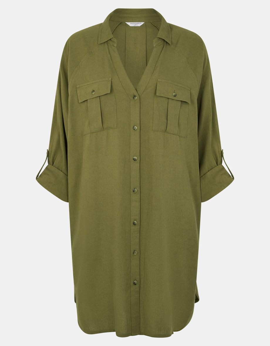 LONG SLEEVE BEACH COVER UP SHIRT GREEN