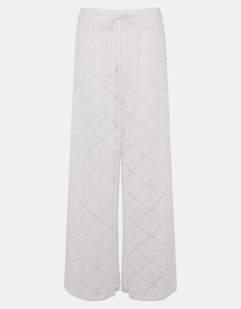Wide Leg Lace Trousers Ivory
