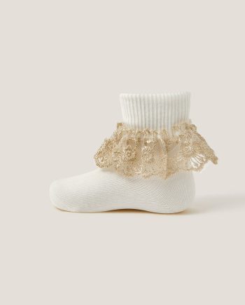 Baby floral lace frill socks ivory