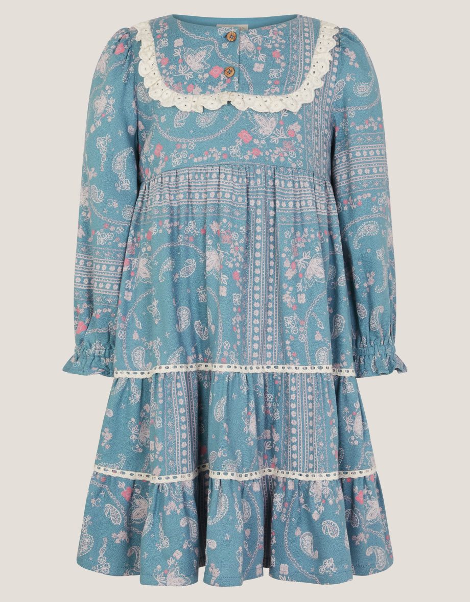 Paisley lace tiered dress blue