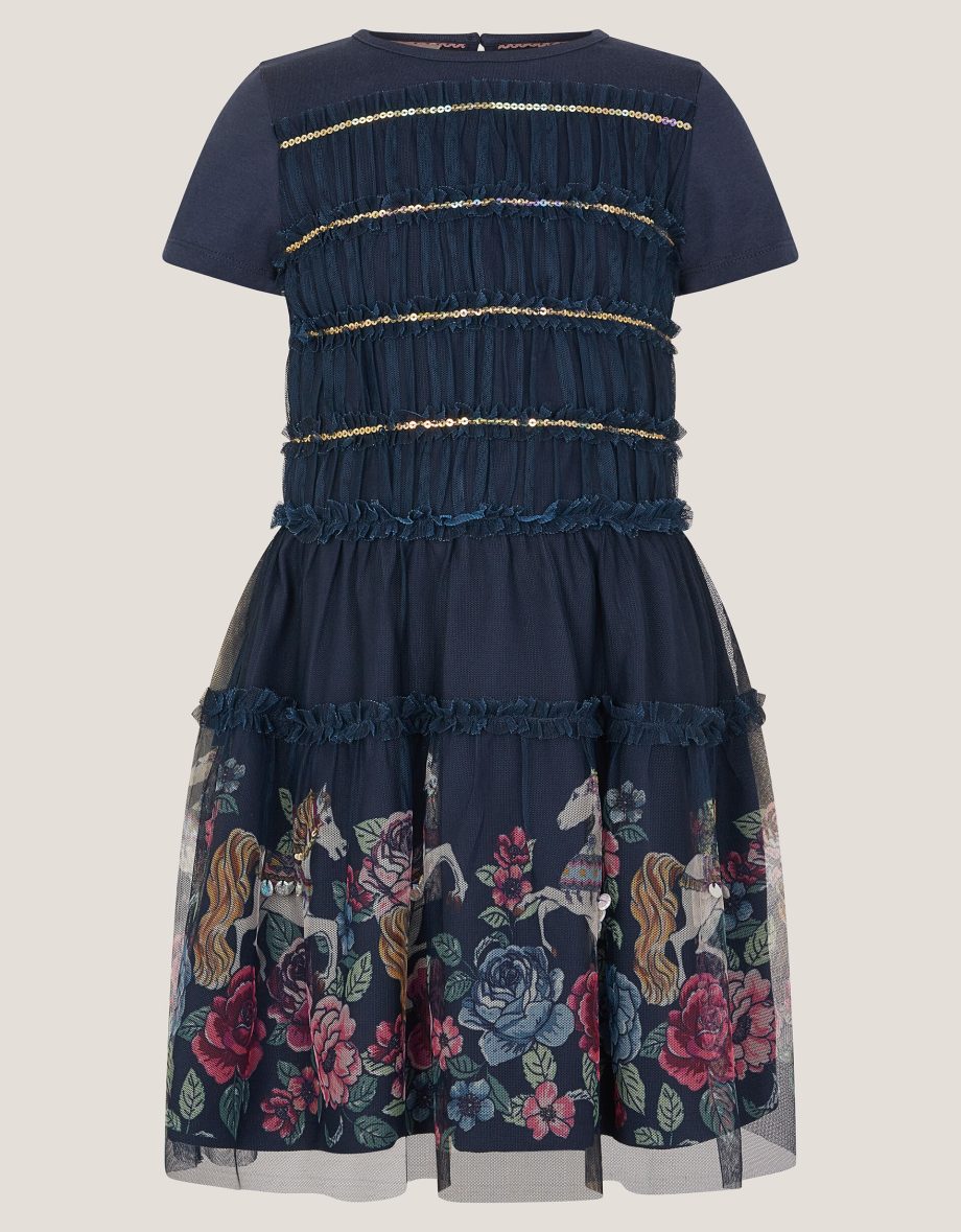 Unicorn sequin frill dress blue