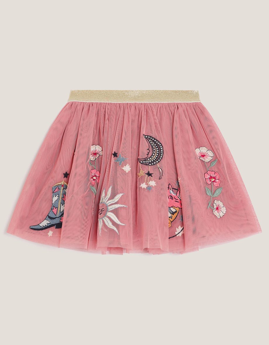 Cowboy embroidered tutu skirt pink