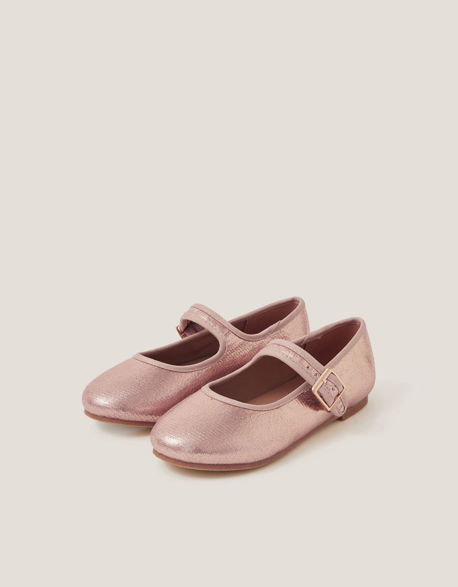 Shimmer ballet strap flats pink