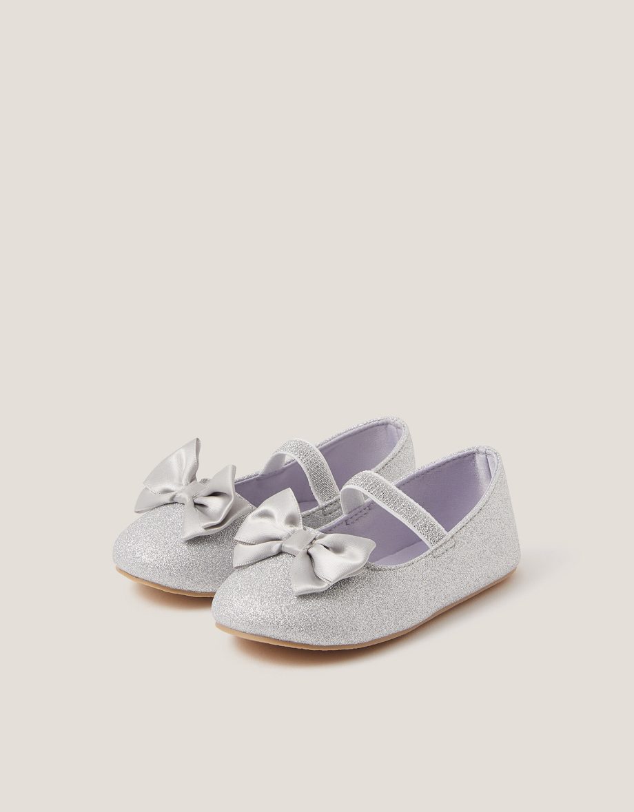 Baby Bow Glitter Walker Shoes Silver
