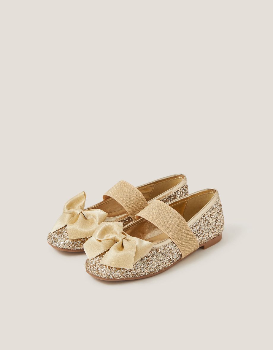 Glitter Bow Ballet Flats Gold