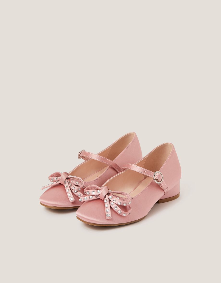 Diamante bow ballet heels pink