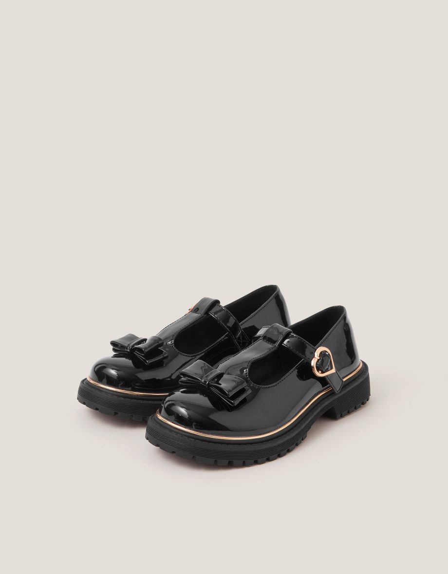 Bow patent mary jane brogues black