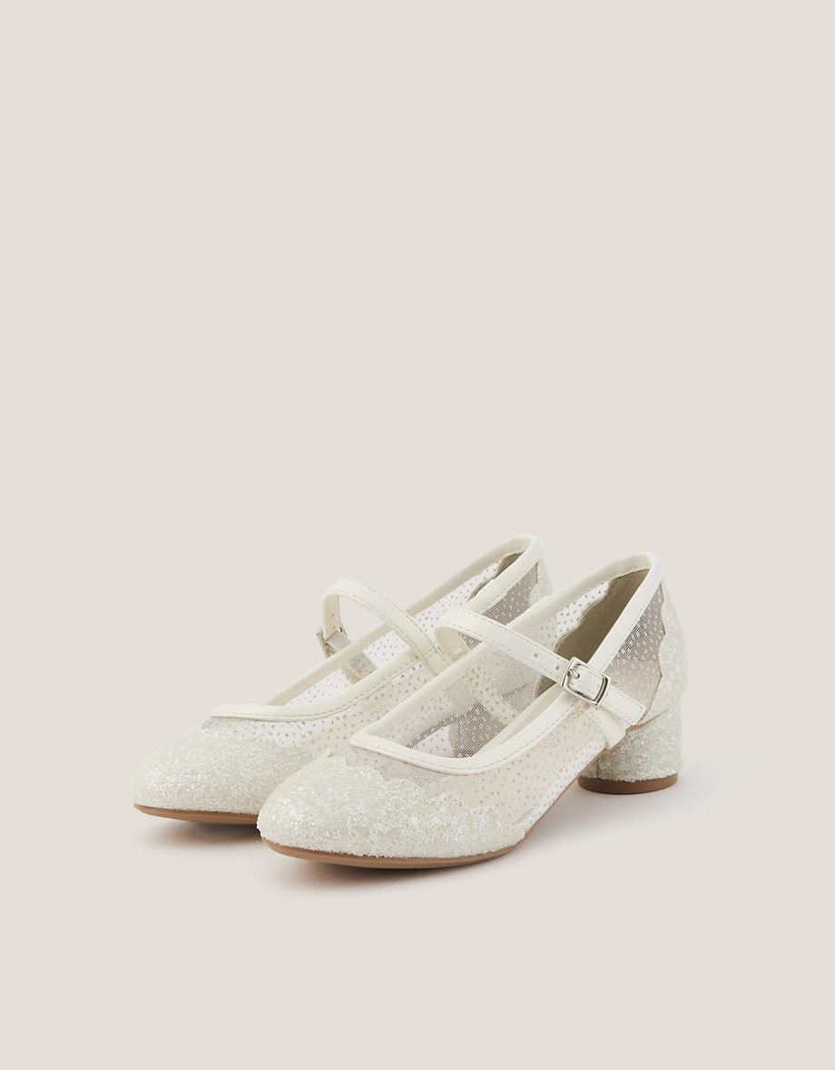 Annabelle glitter mesh heels ivory