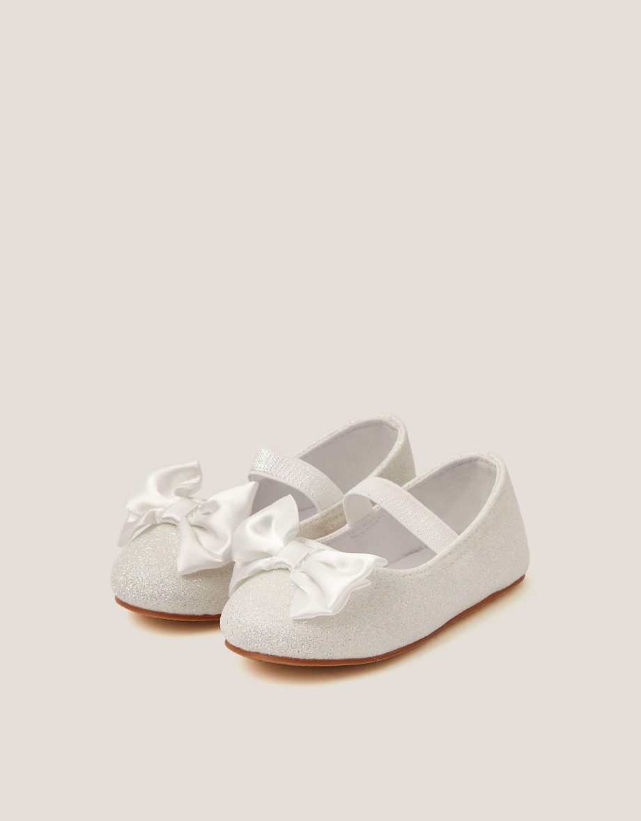 Baby Bow Glitter Walker Shoes Ivory