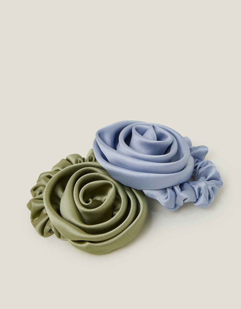 2-PACK SATIN CORSAGE HAIR SCRUNCHIES