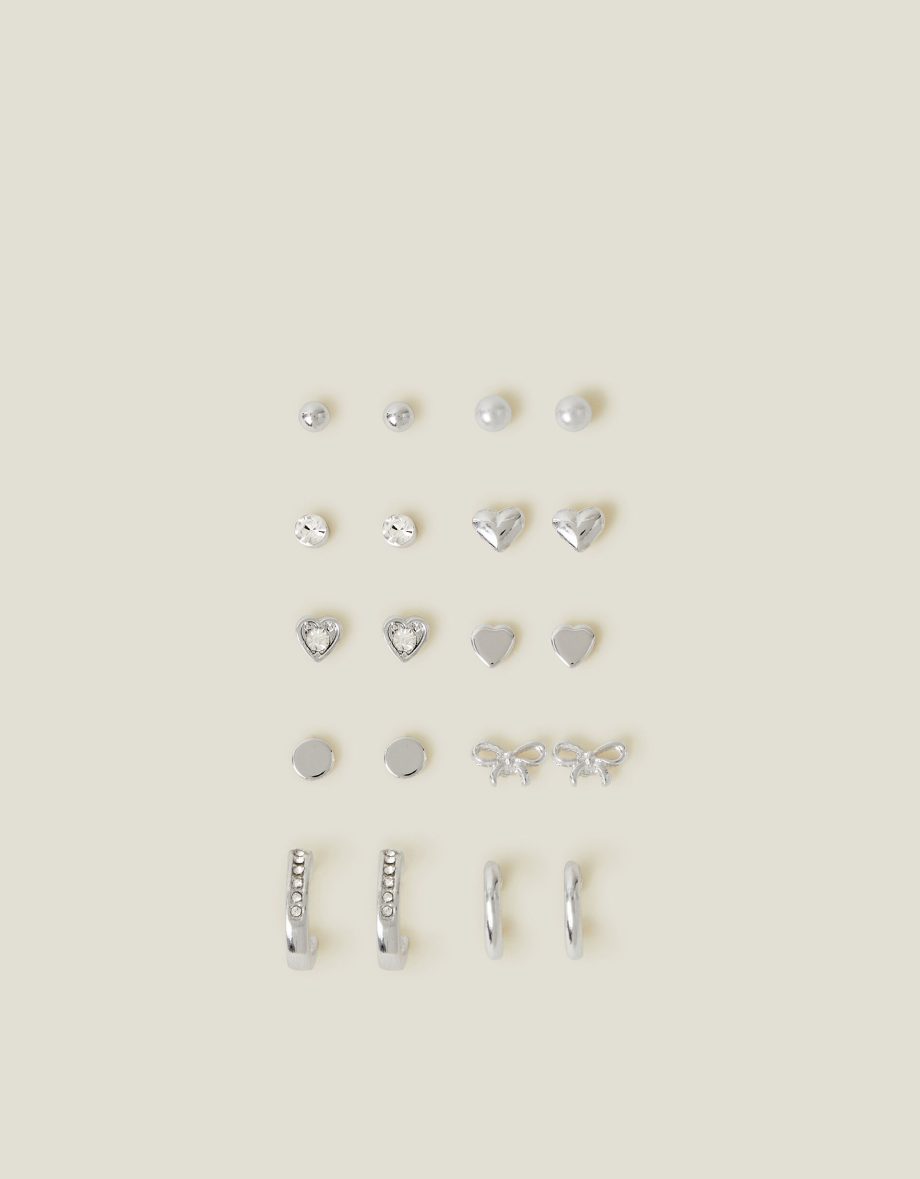 10-PACK BOW STUD AND HOOP EARRINGS