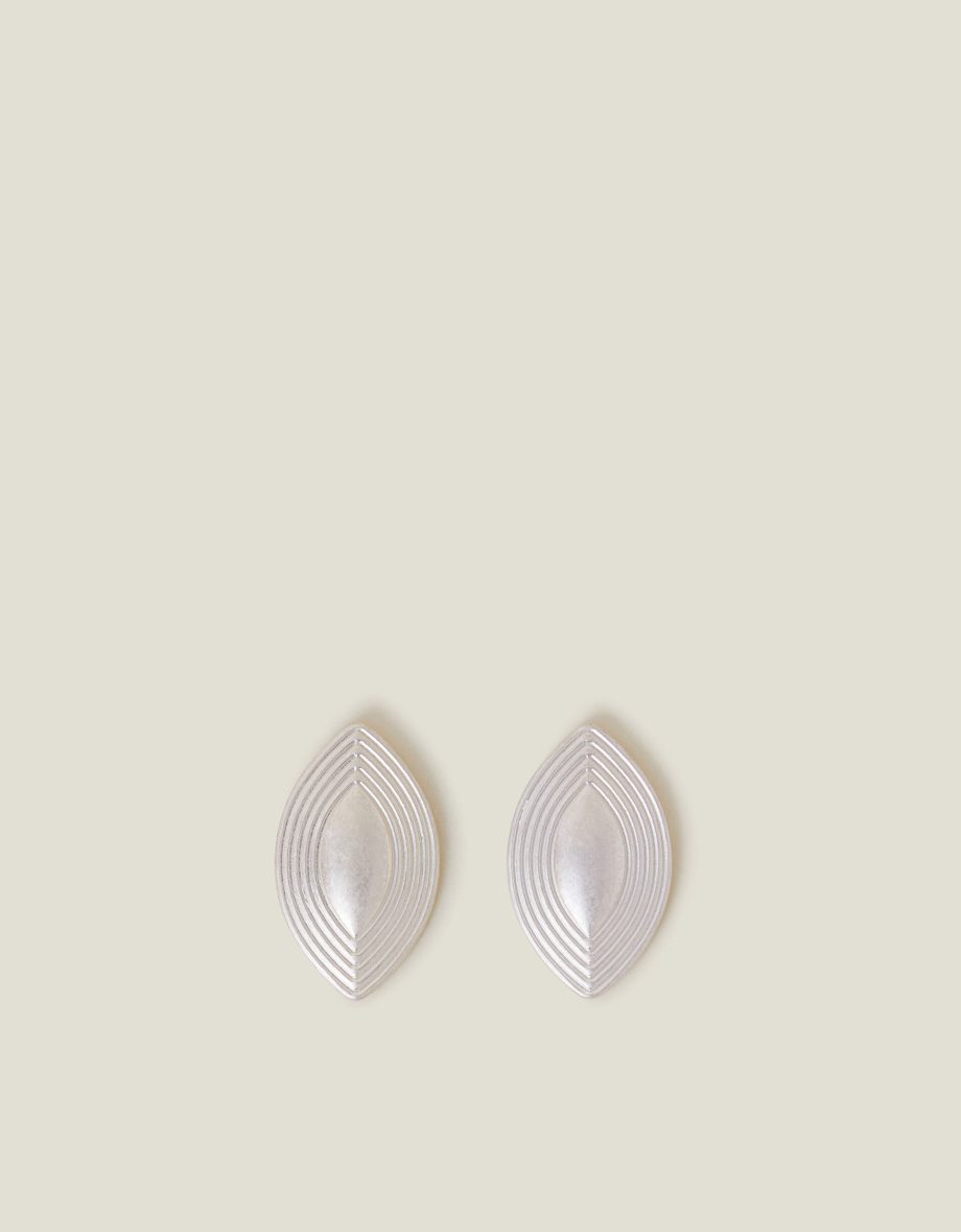 RIBBED DIAMOND STUD EARRINGS SILVER