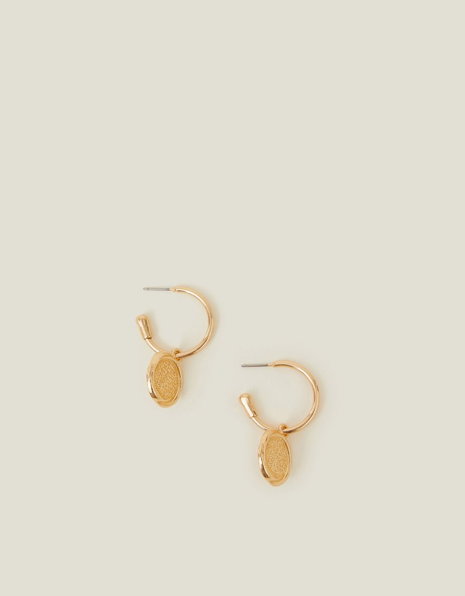 COIN HOOP DROP EARRINGS GOLD