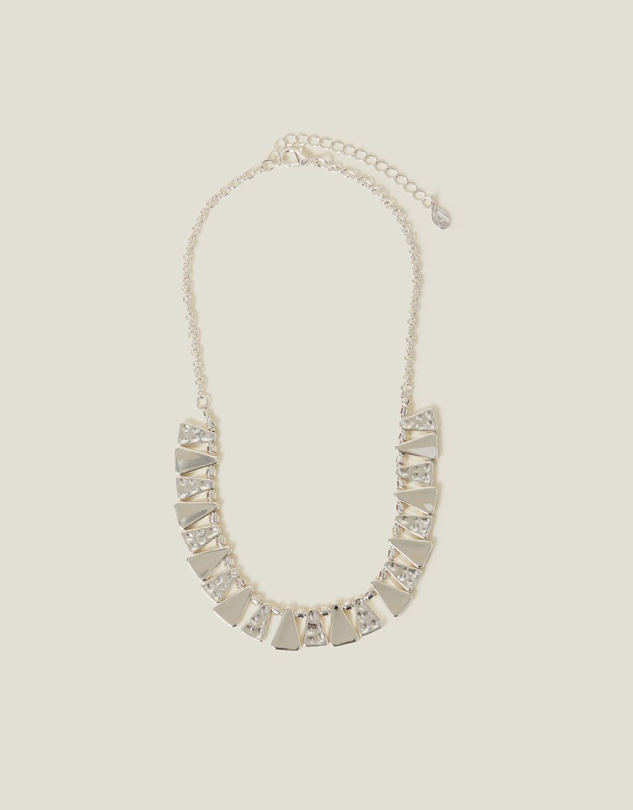 TRIANGLE MOLTEN STATEMENT NECKLACE SILVER