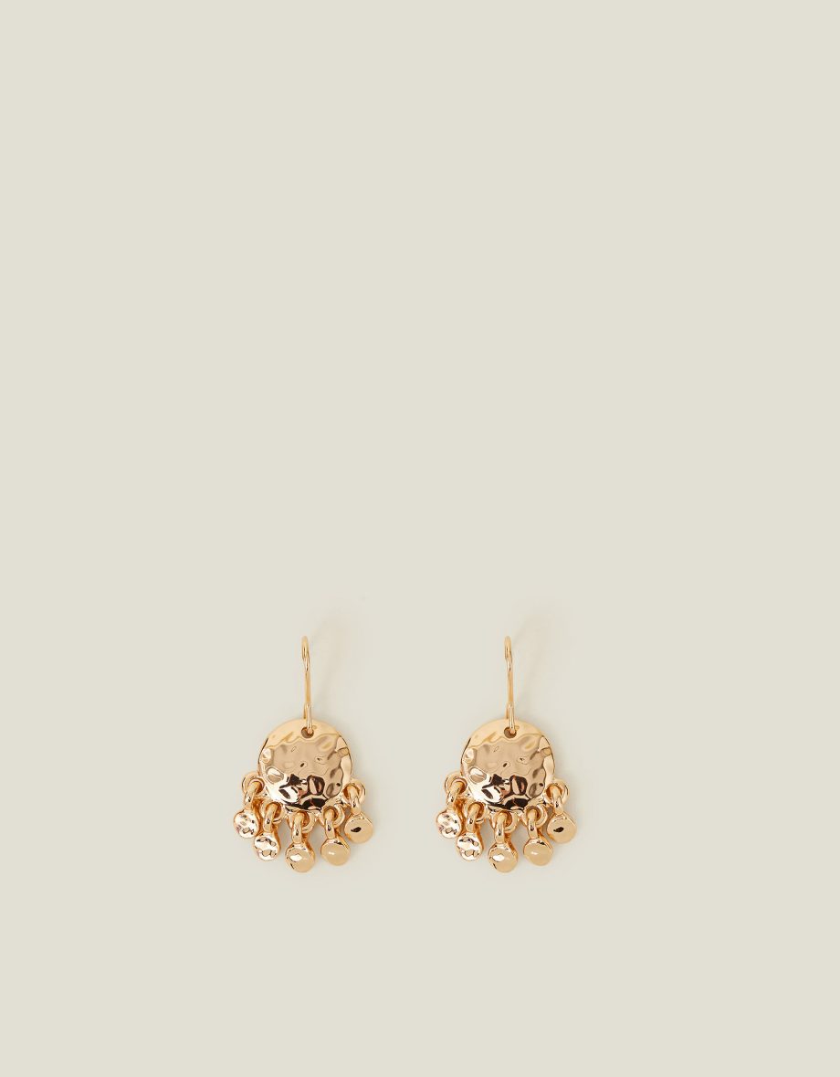 SMALL HAMMERED DISC CHANDELIER EARRINGS GOLD