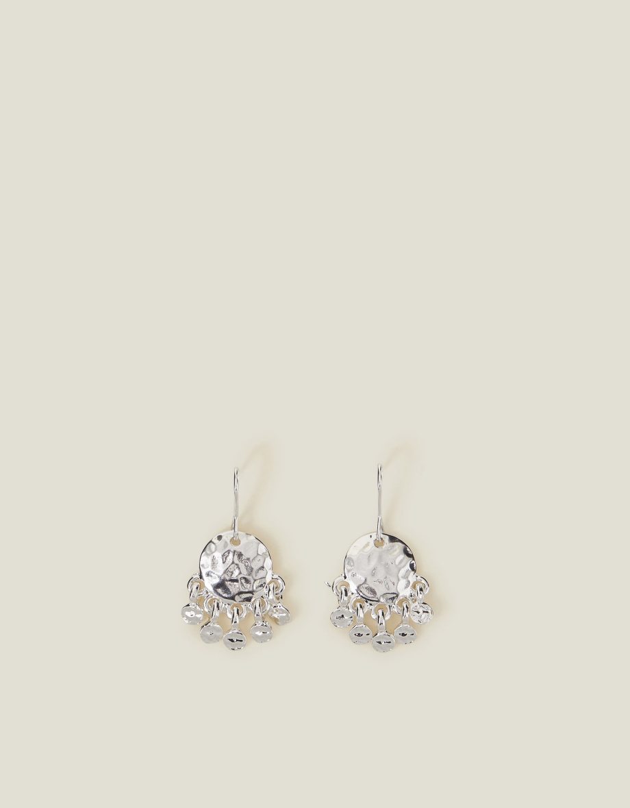 SMALL HAMMERED DISC CHANDELIER EARRINGS SILVER