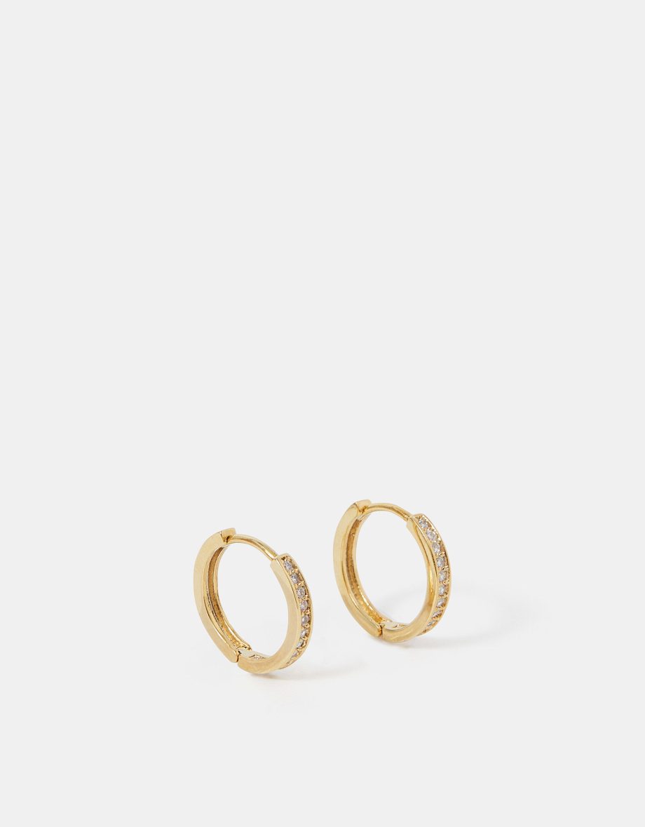 14CT GOLD-PLATED PAVÉ HUGGIE HOOP EARRINGS