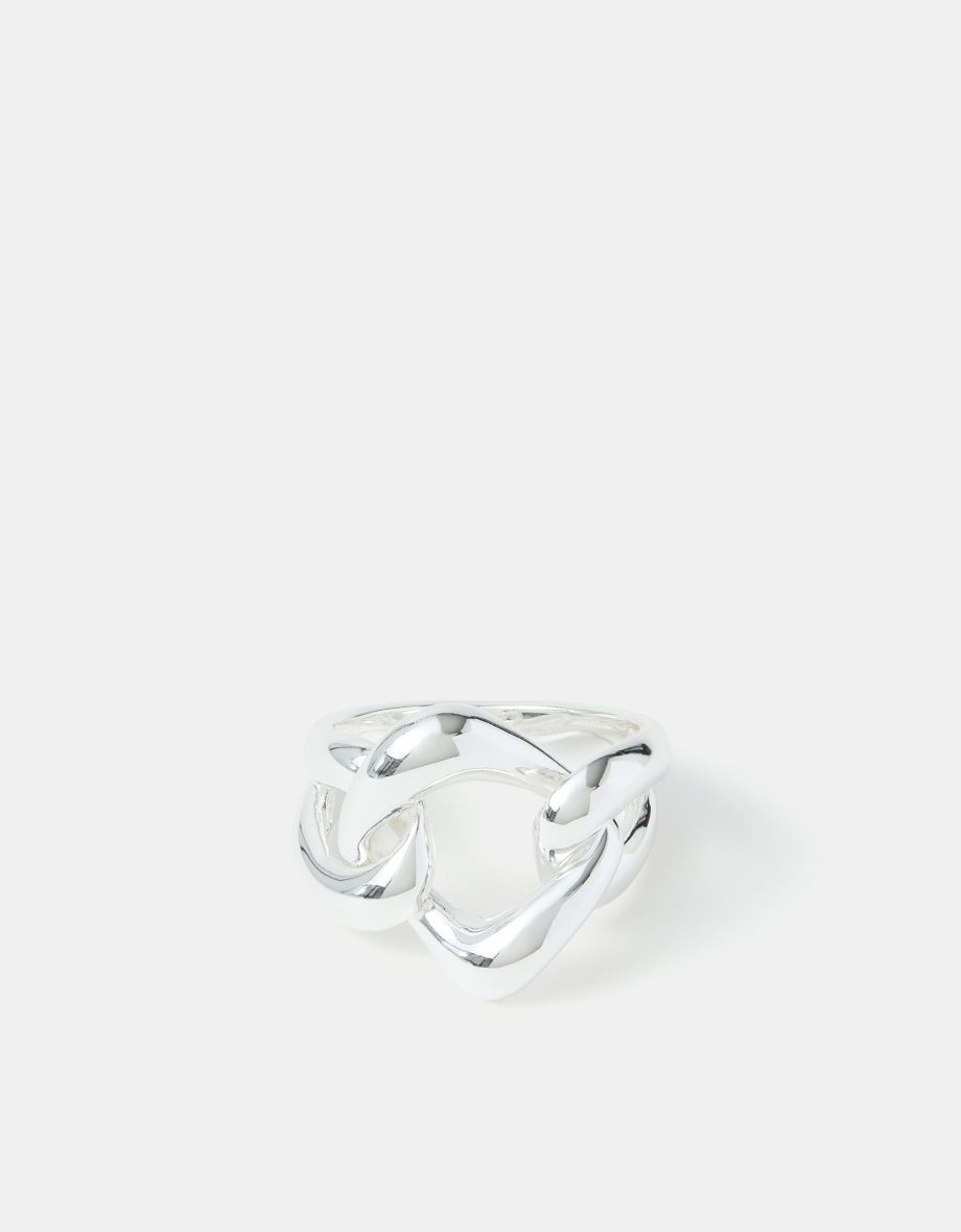 Sterling Silver-Plated Chunky Link Ring Silver