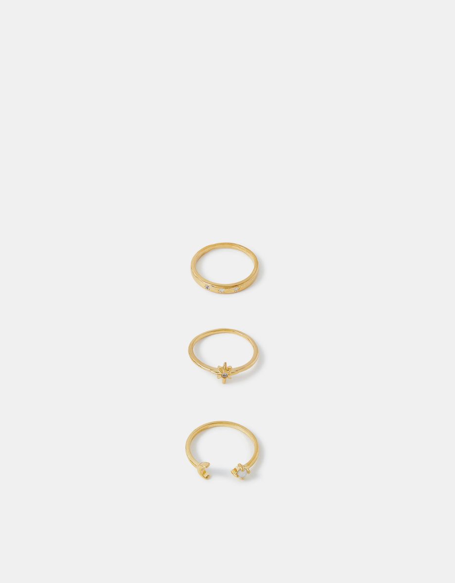 3-PACK 14CT GOLD-PLATED CELESTIAL RINGS GOLD