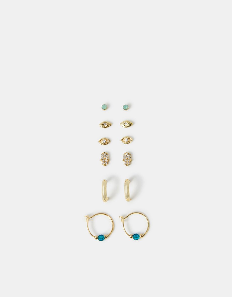 6-PACK 14CT GOLD-PLATED STUD & HOOP EARRINGS