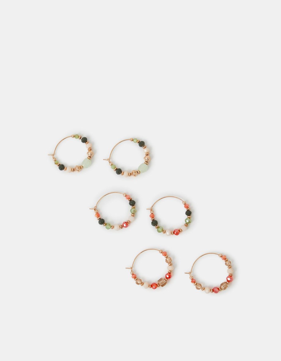 3-PACK BEAD HOOP EARRINGS