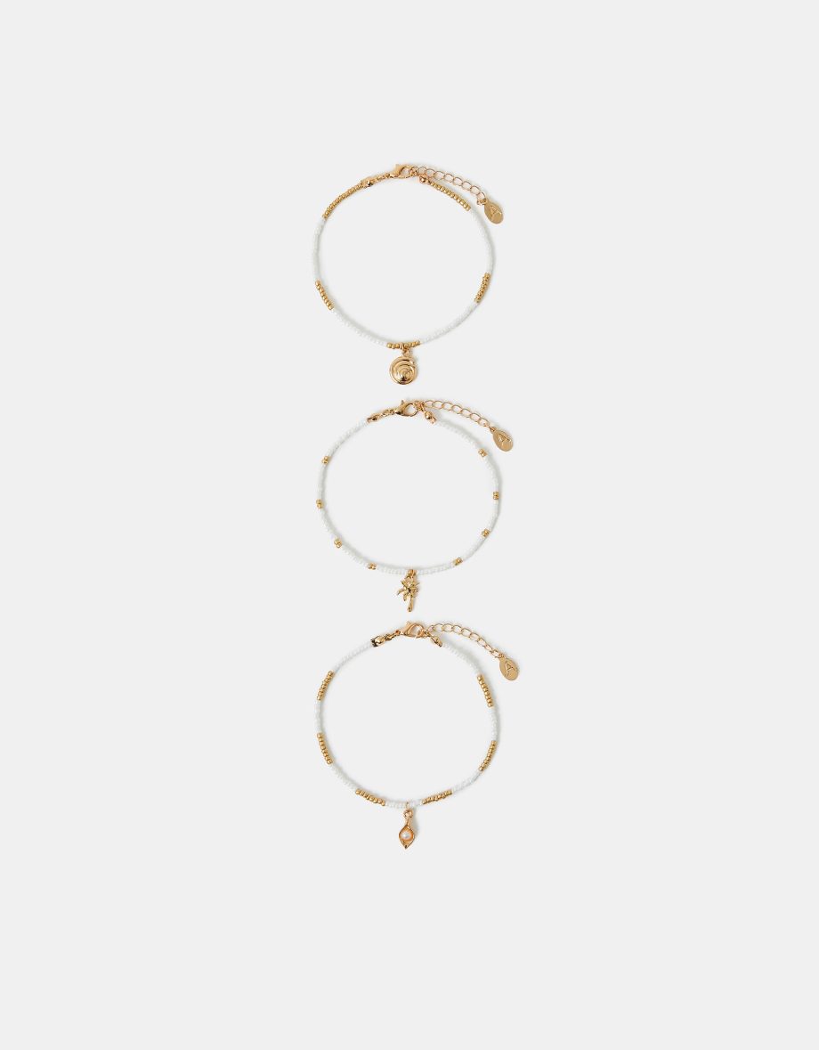 3-PACK BEADED SUMMER CHARM ANKLETS
