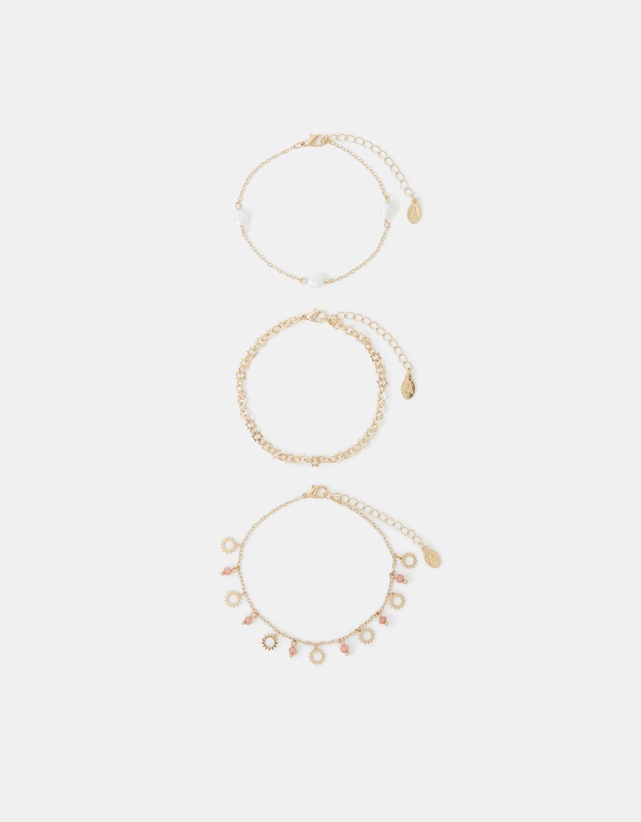 3-PACK SUNSHINE CHARM ANKLETS