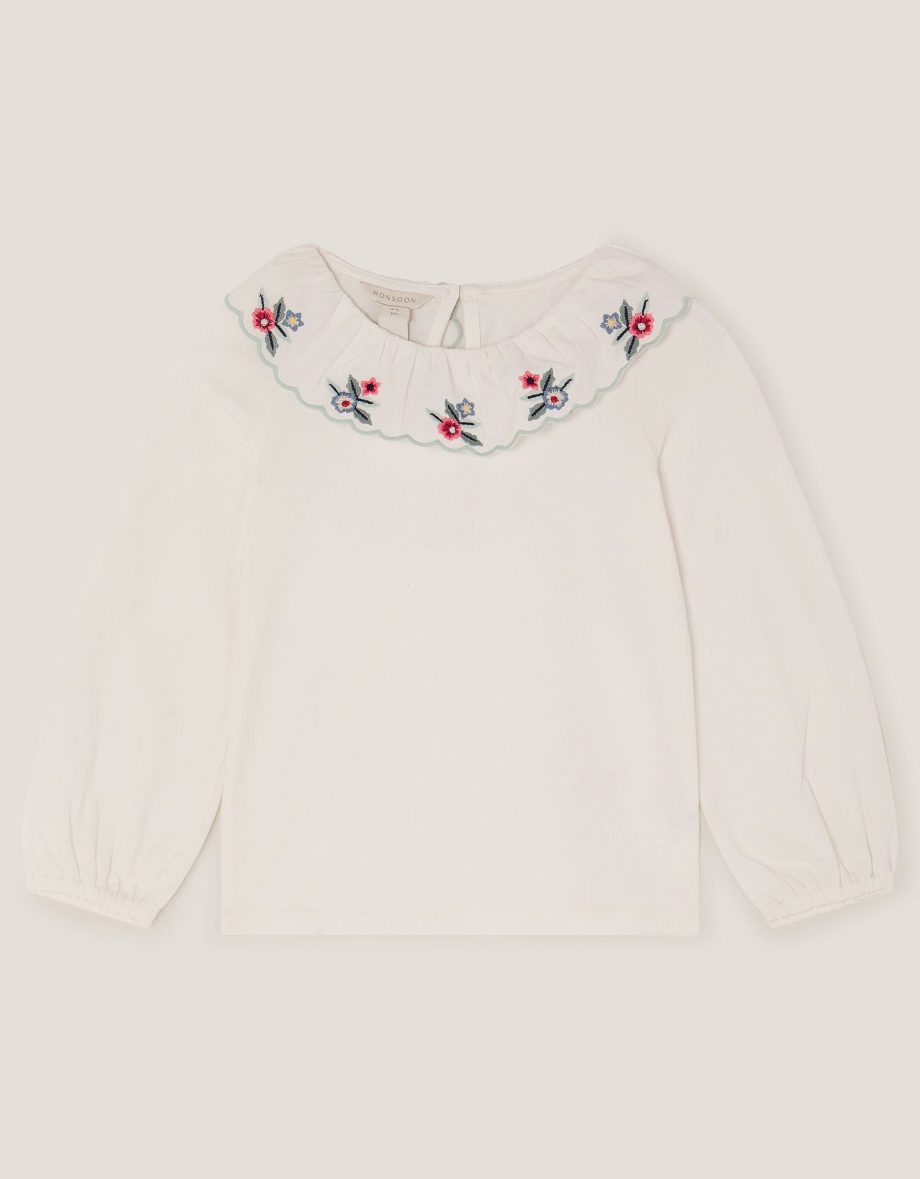 Embroidered Collar Top Ivory