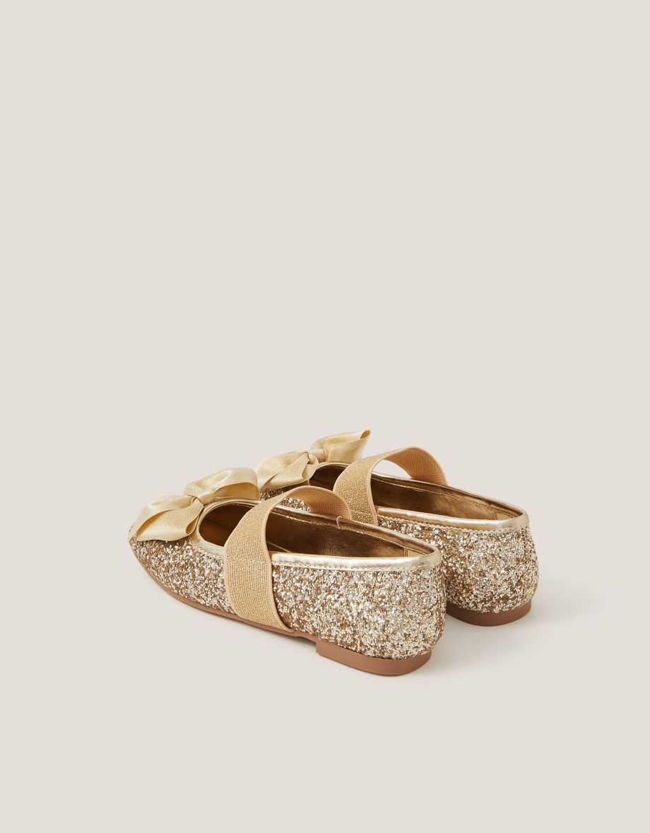 Glitter Bow Ballet Flats Gold