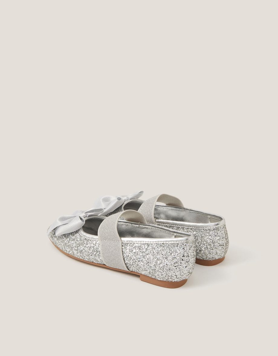 Glitter bow ballet flats silver