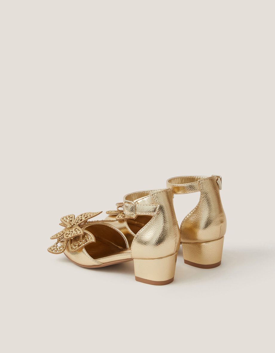 Butterfly Metallic Heels Gold
