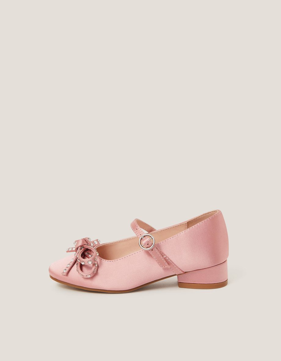 Diamante bow ballet heels pink