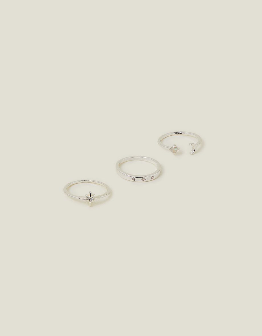 3-PACK STERLING SILVER-PLATED CELESTIAL RINGS SILVER