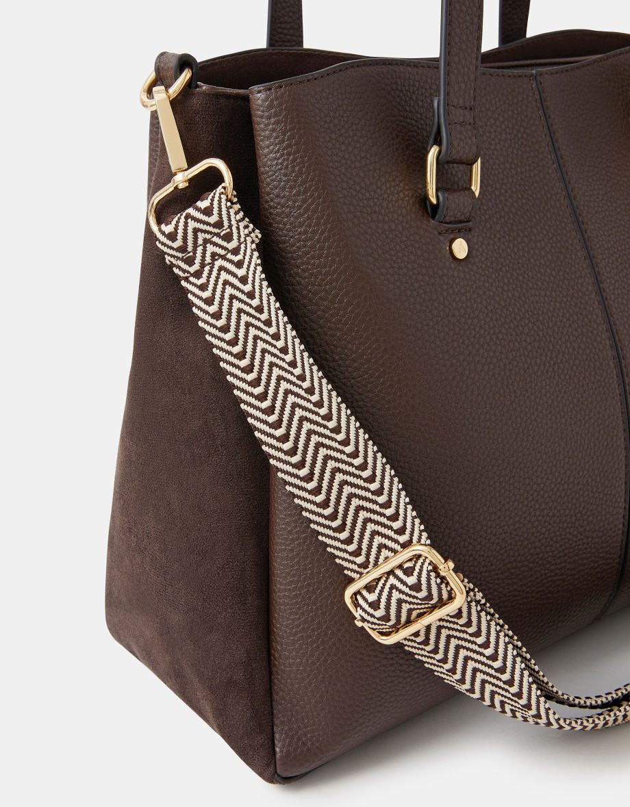 WEBBING STRAP FAUX LEATHER SHOULDER BAG